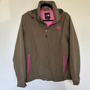 The North Face Women’s L Windbreaker Taupe & Pink Hood Long Sleeve Pockets Zip